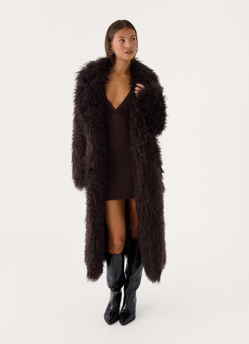 Valensia Faux Fur Coat - Deep Taupe