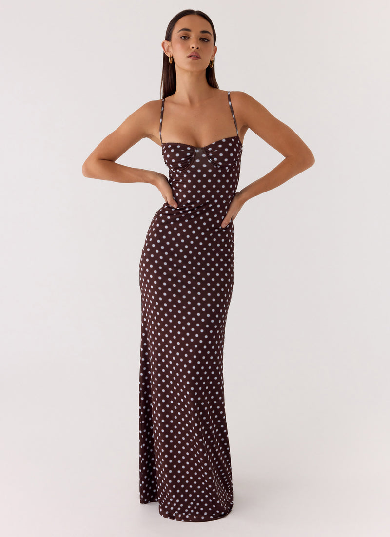 Vamonos Maxi Dress - Chocolate Blue Dot