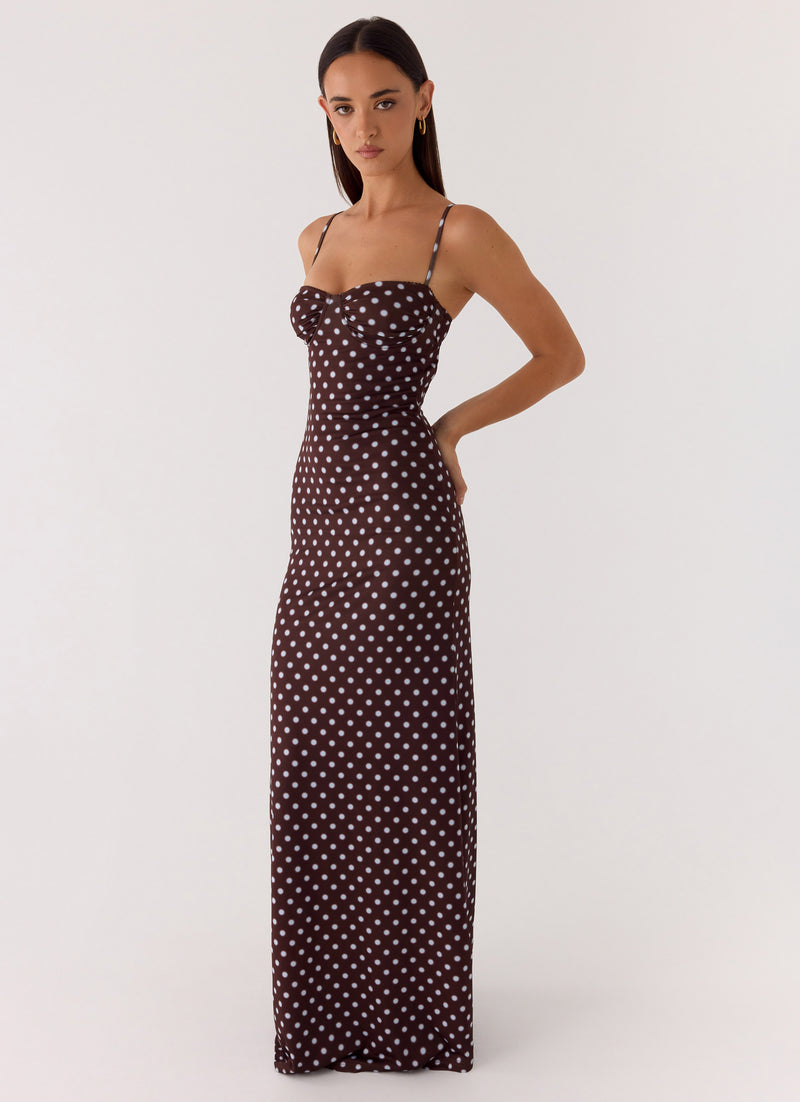 Vamonos Maxi Dress - Chocolate Blue Dot