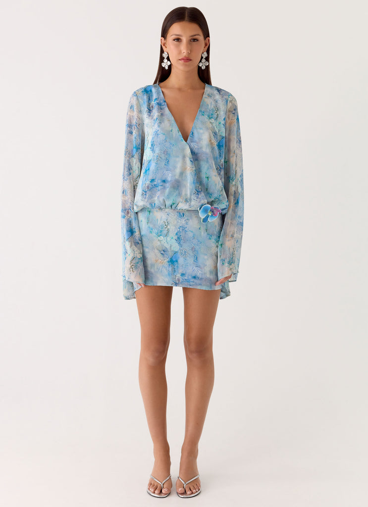 Vanish Into You Mini Dress - Aqua Paisley