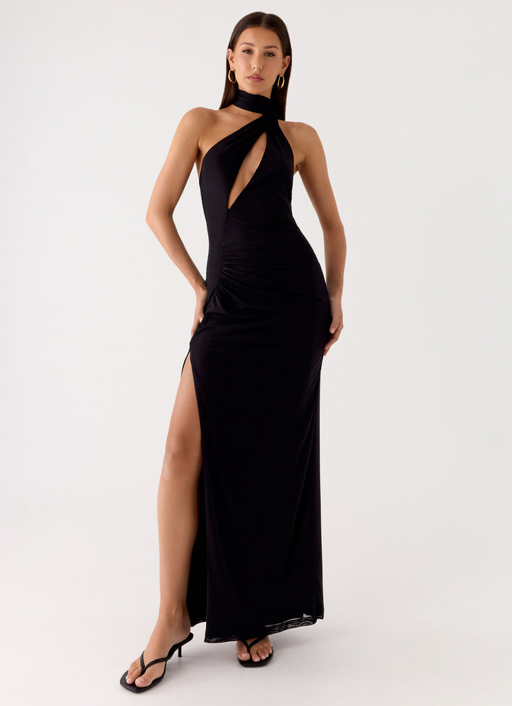 black maxi dress with neck scarf Scarf Neck Sequins Maxi Dress