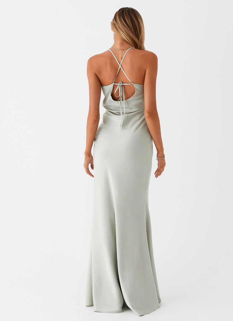 Womens Vesper Keyhole Maxi Dress in the colour Sage in front of a light grey background