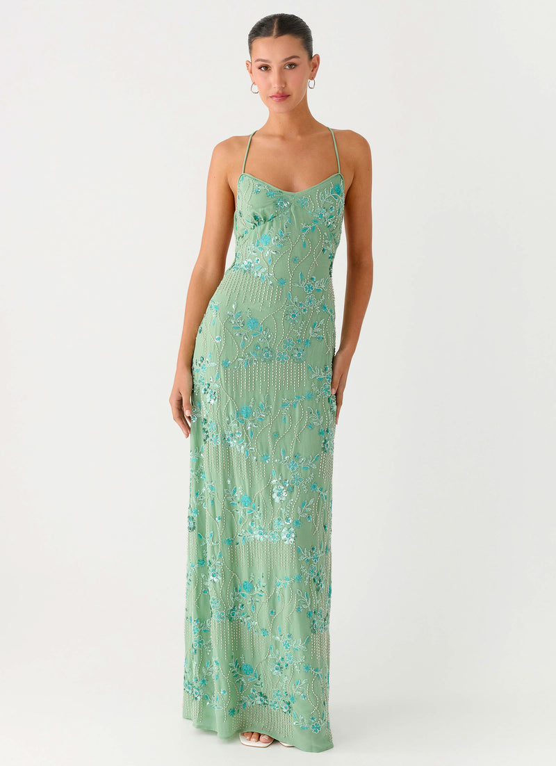 Vietta Sequin Cami Maxi Dress - Mint