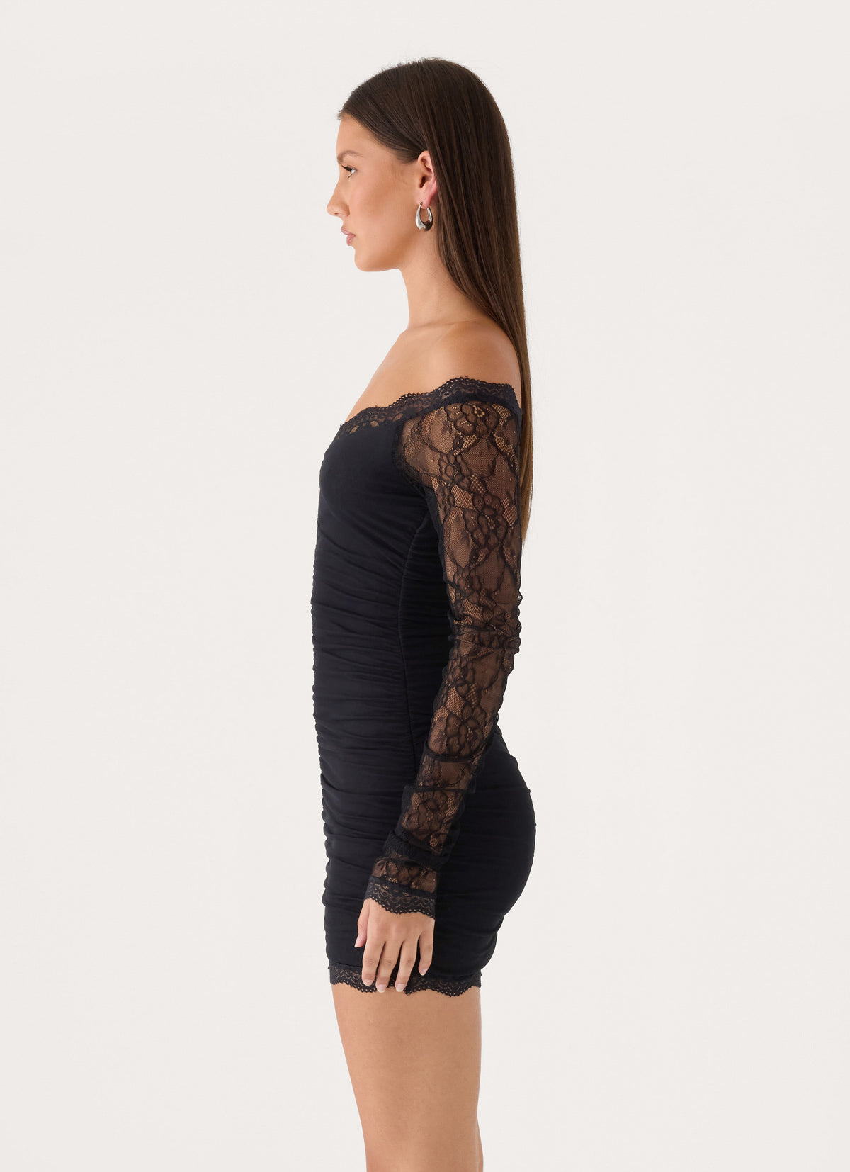 Vinese Long Sleeve Lace Mini Dress - Black