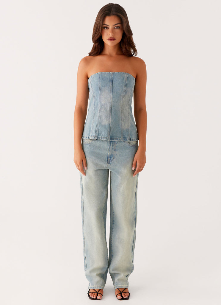 Vino Strapless Denim Top - Vintage Denim