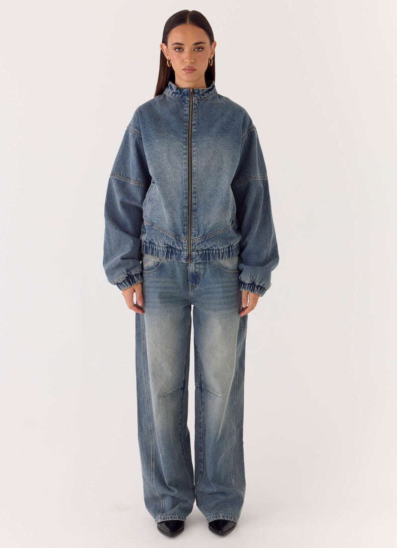 Waylon Denim Bomber Jacket - Mid Wash Blue