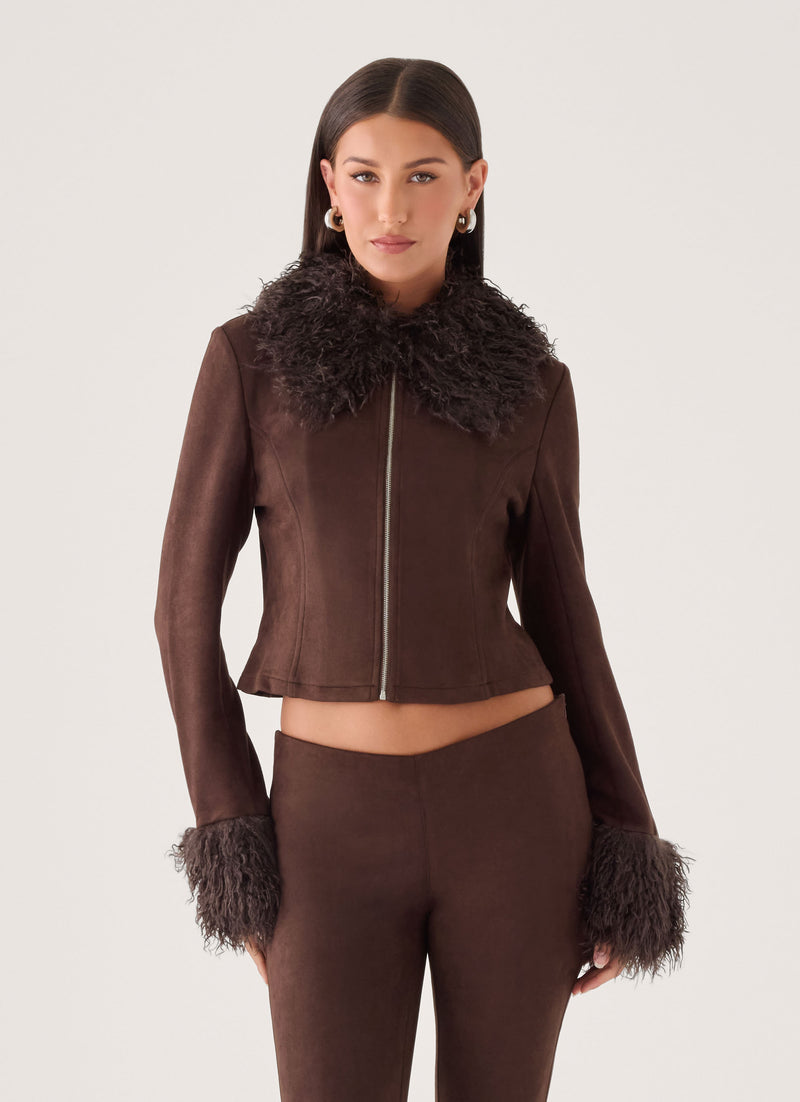Wild Hide Faux Suede Jacket - Chocolate
