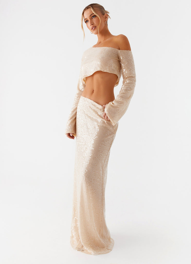 Wisteria Low Rise Sequin Maxi Skirt - Champagne