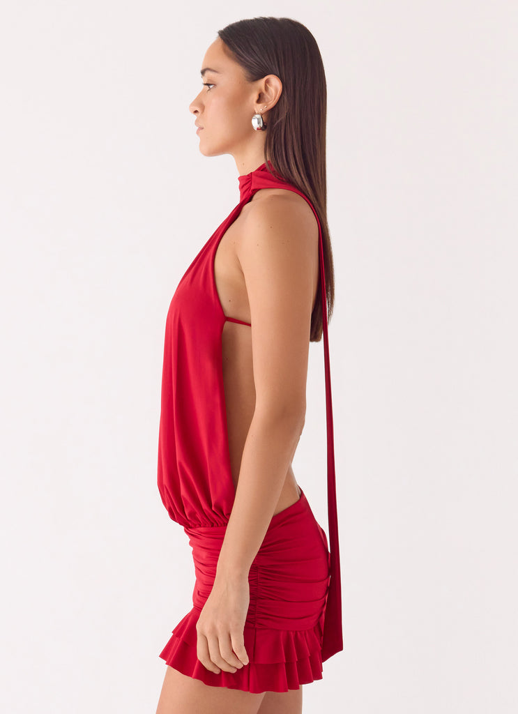 Yelena Backless Mini Dress - Deep Red Peppermayo Yelena Backless Mini Dress - Deep Red Peppermayo