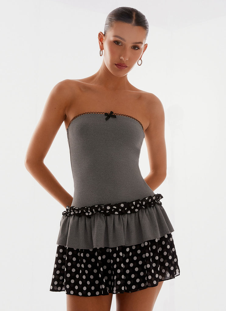 grey polka dot dress L / Grey Polka Dot
