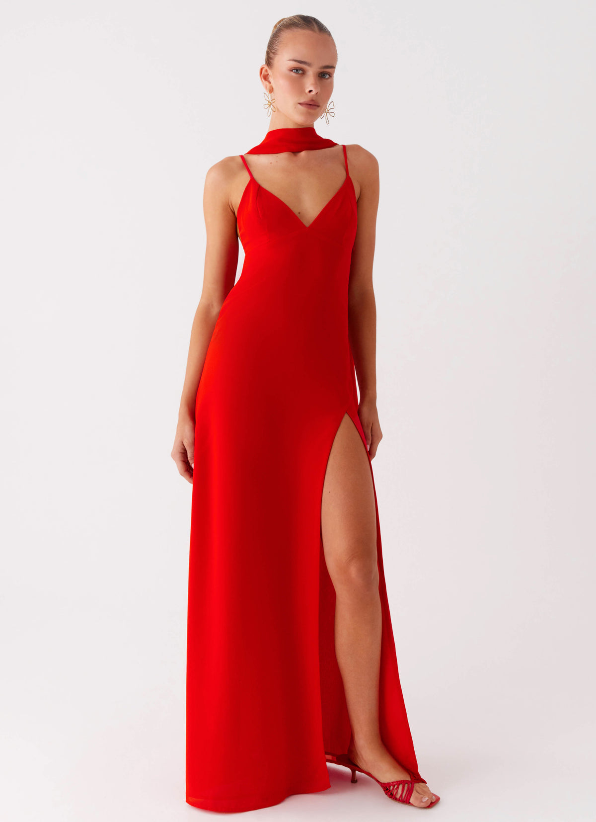 red dress with neck scarf Oh Polly Camila strapless mini in scarlet this dress is finished with a back neckline tie that completes its refined Strapless dresses are having a