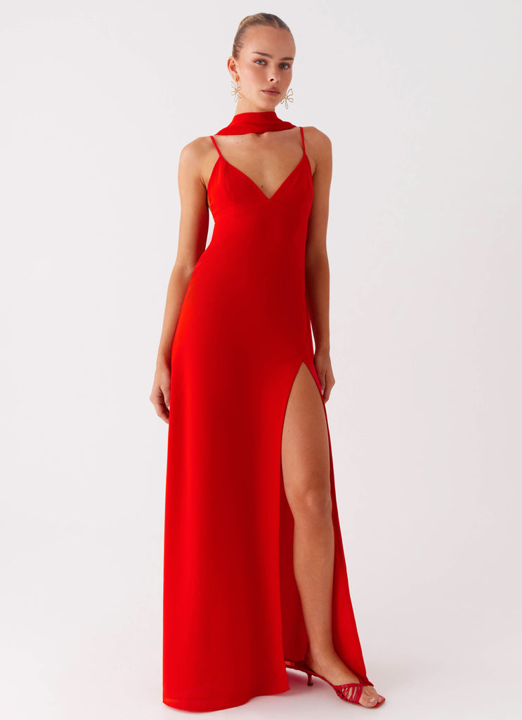 Yorke Scarf Maxi Dress - Raspberry Red