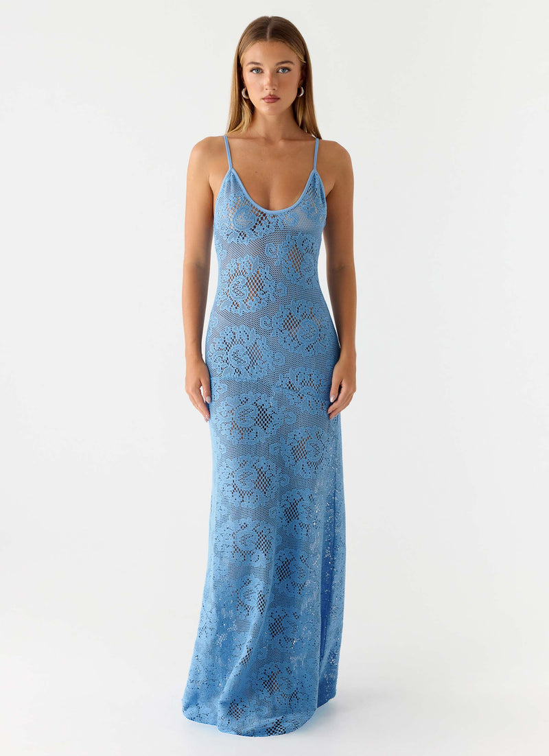 Zelella Crochet Maxi Dress - Bright Blue