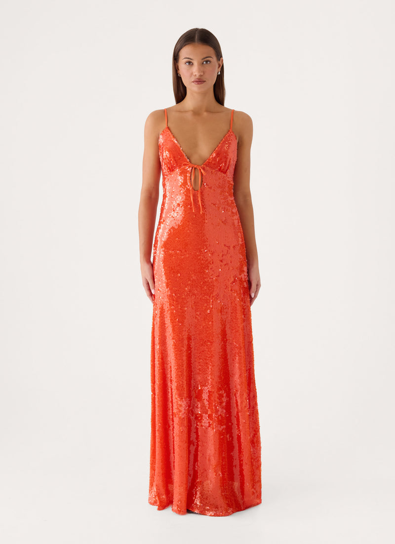 Zelie Sequin Maxi Dress - Orange