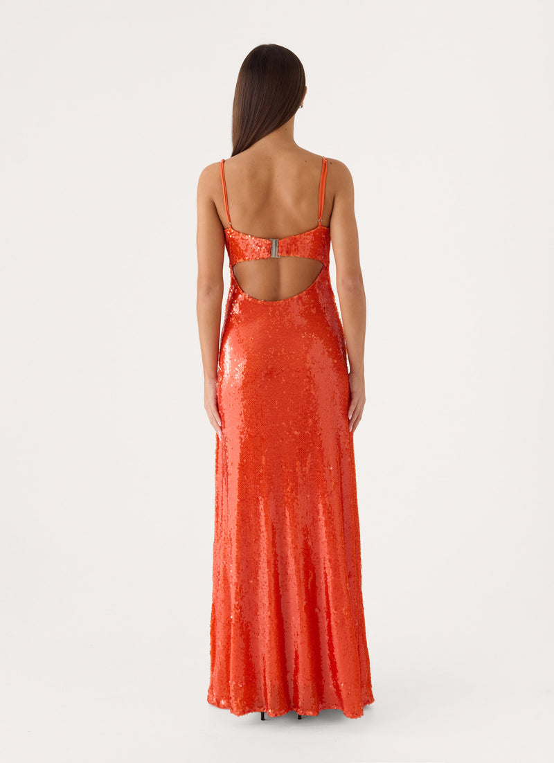 Zelie Sequin Maxi Dress - Orange