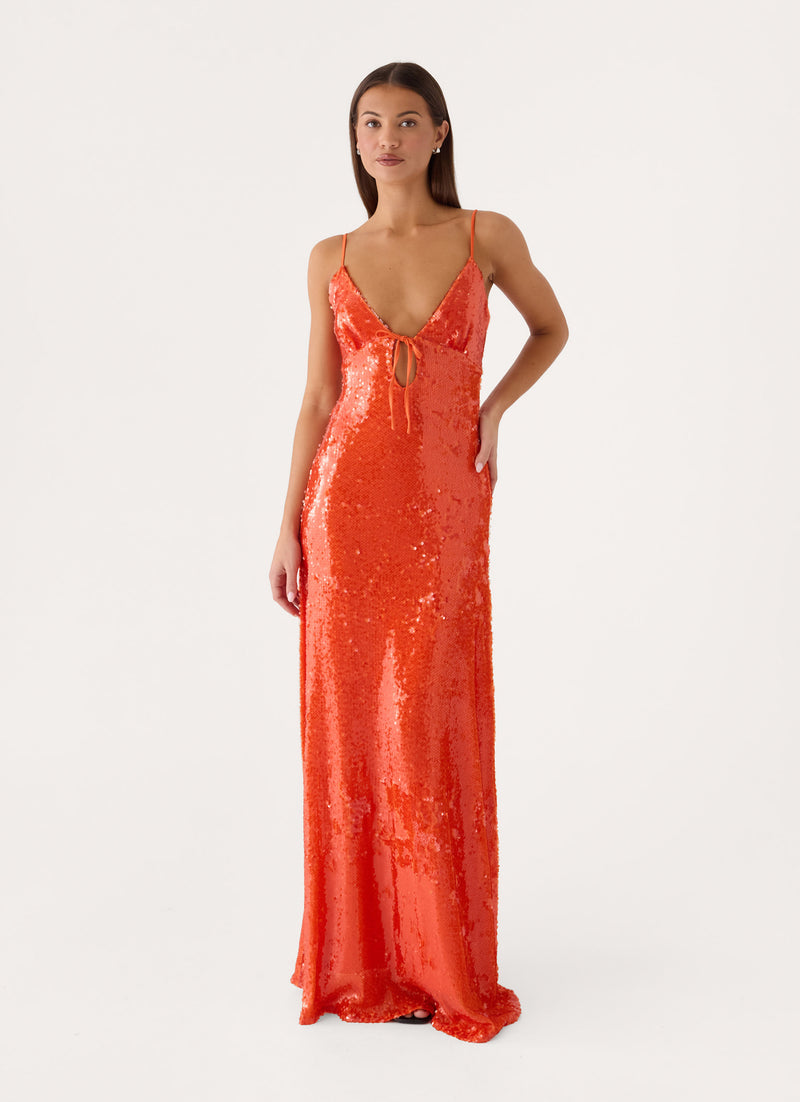 Zelie Sequin Maxi Dress - Orange
