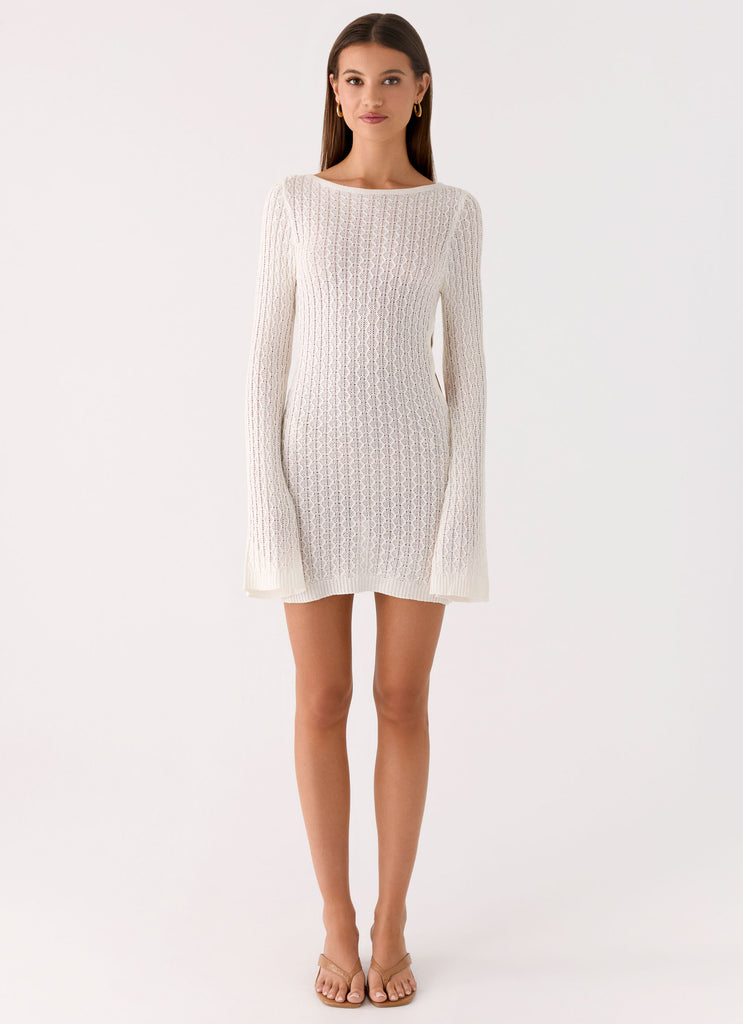 Zenzi Long Sleeve Crochet Mini Dress - White