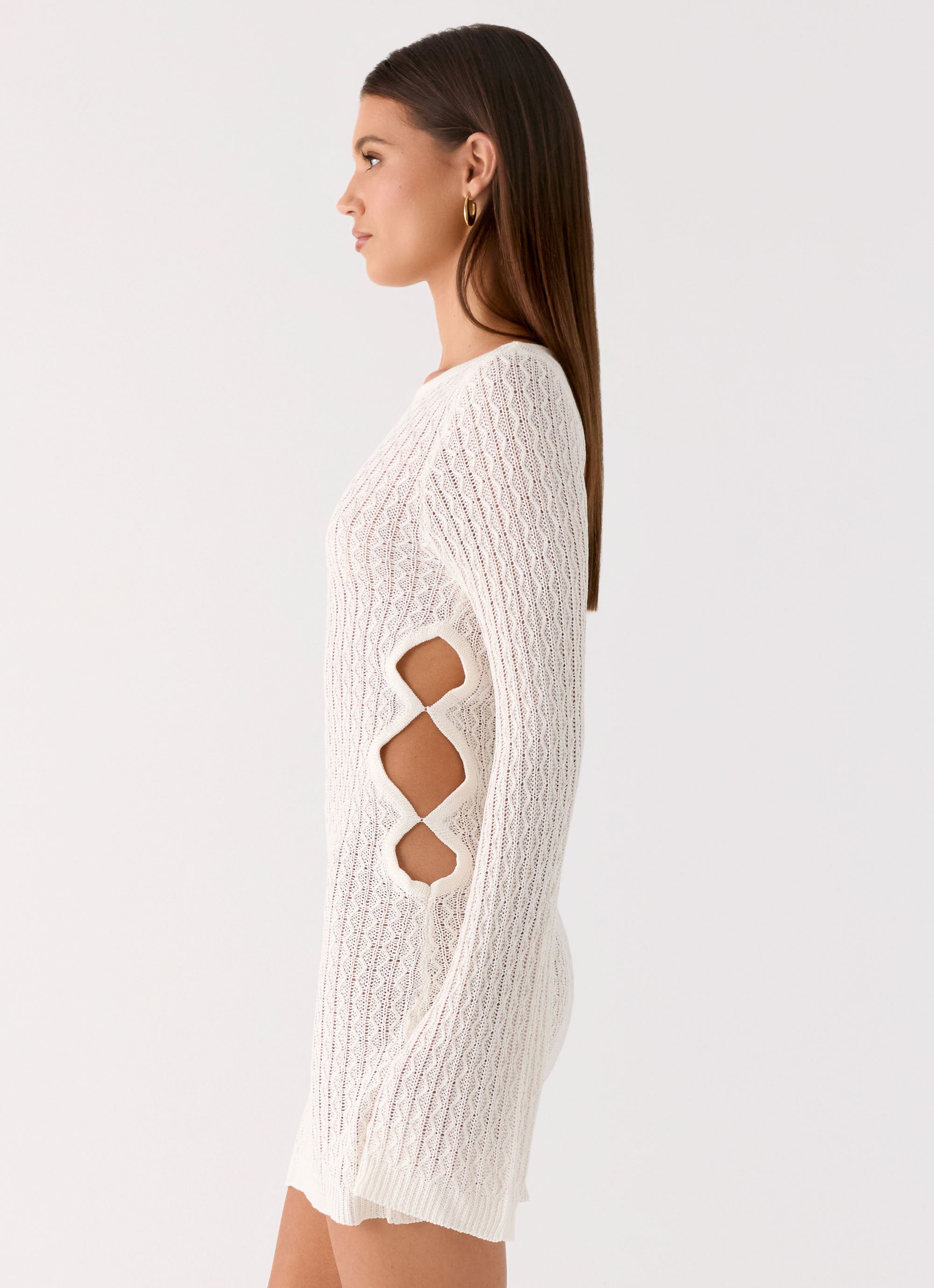 Zenzi Long Sleeve Crochet Mini Dress