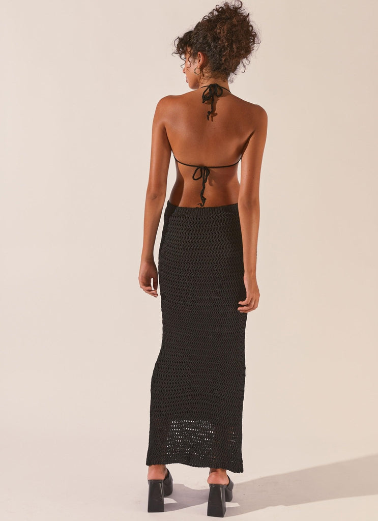 Afternoons In Majorca Crochet Maxi Dress - Black Sand - Peppermayo