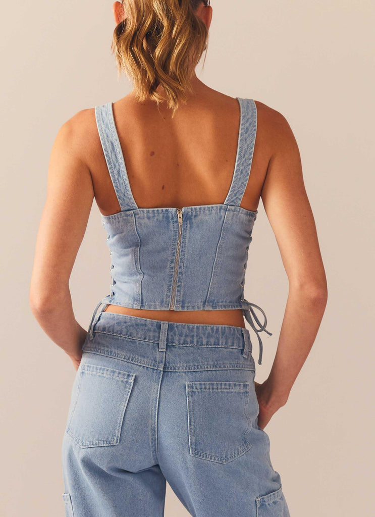 Giddy Up Denim Bustier Top - Subdued Blue – Peppermayo