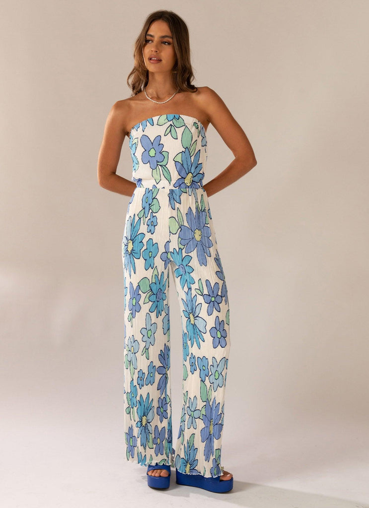 Doing The Most Plisse Jumpsuit - Blue Blossom – Peppermayo