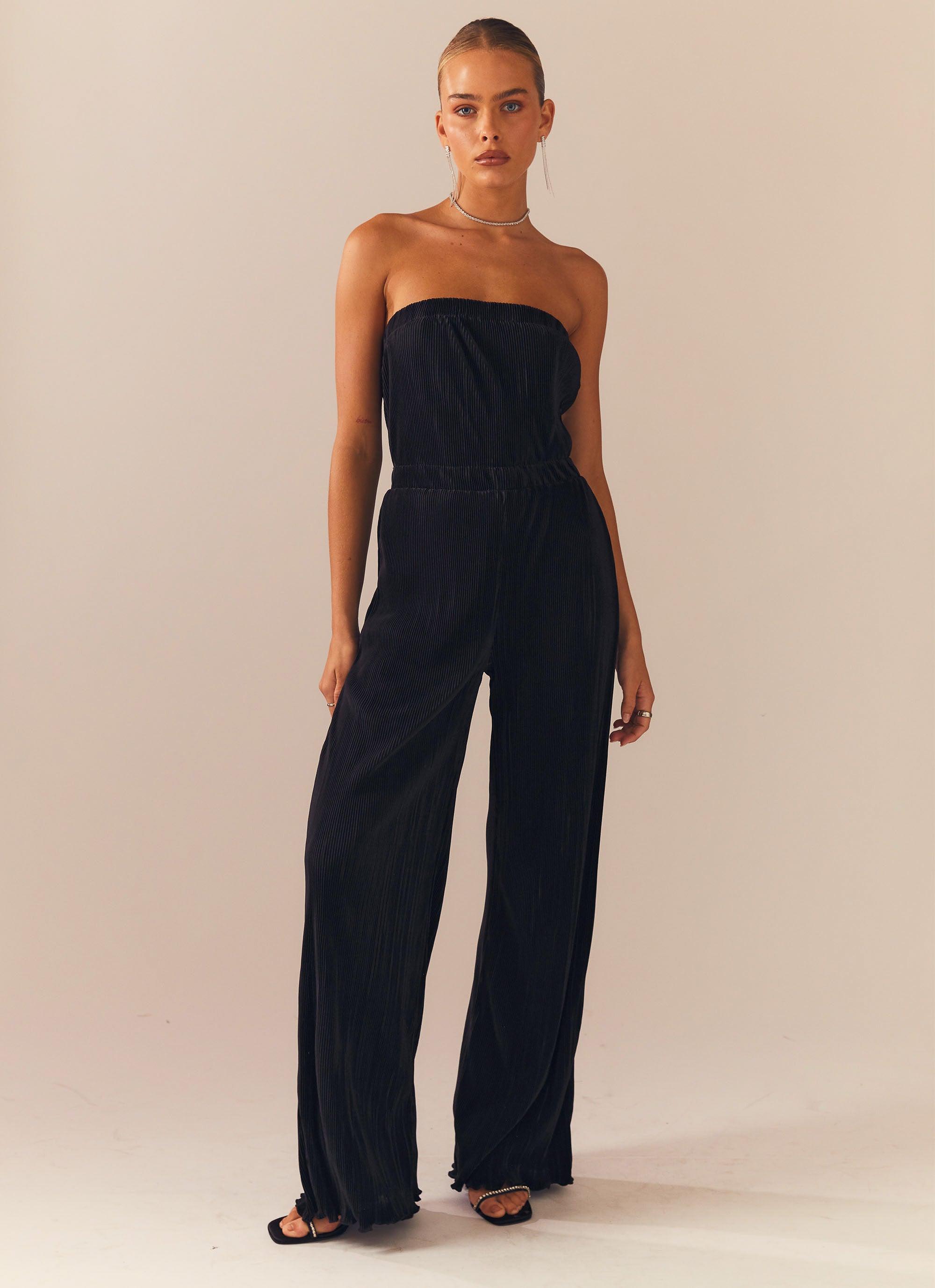 Doing The Most Plisse Jumpsuit - Black – Peppermayo