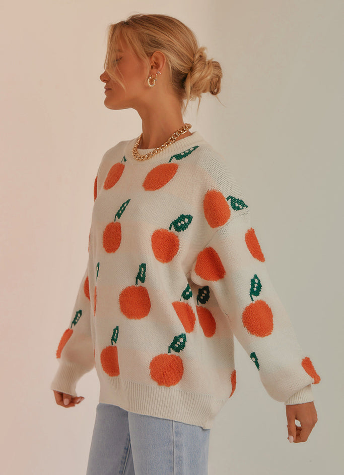 Pick Me First Knit Sweater - Orange Print