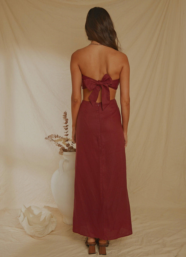 Lunchtime Drinks Maxi Dress - Burgundy - Peppermayo