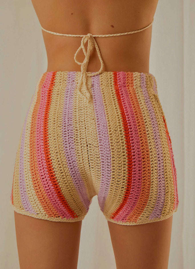Sunburst Crochet Shorts - Pink Stripe