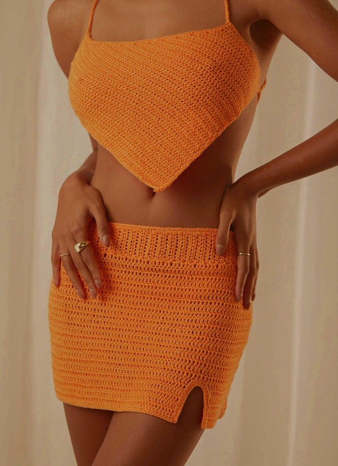 Island Sun Crochet Mini Skirt - Tangerine