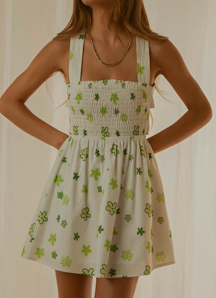 European Towns Linen Mini Dress - Green Wild Poppies - Peppermayo