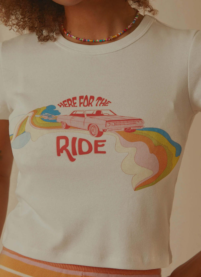 Here For The Ride Slim Tee - White