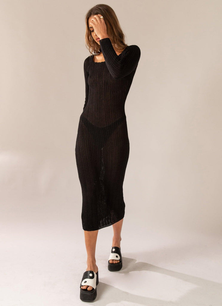 Love Ride Crochet Maxi Dress - Black - Peppermayo