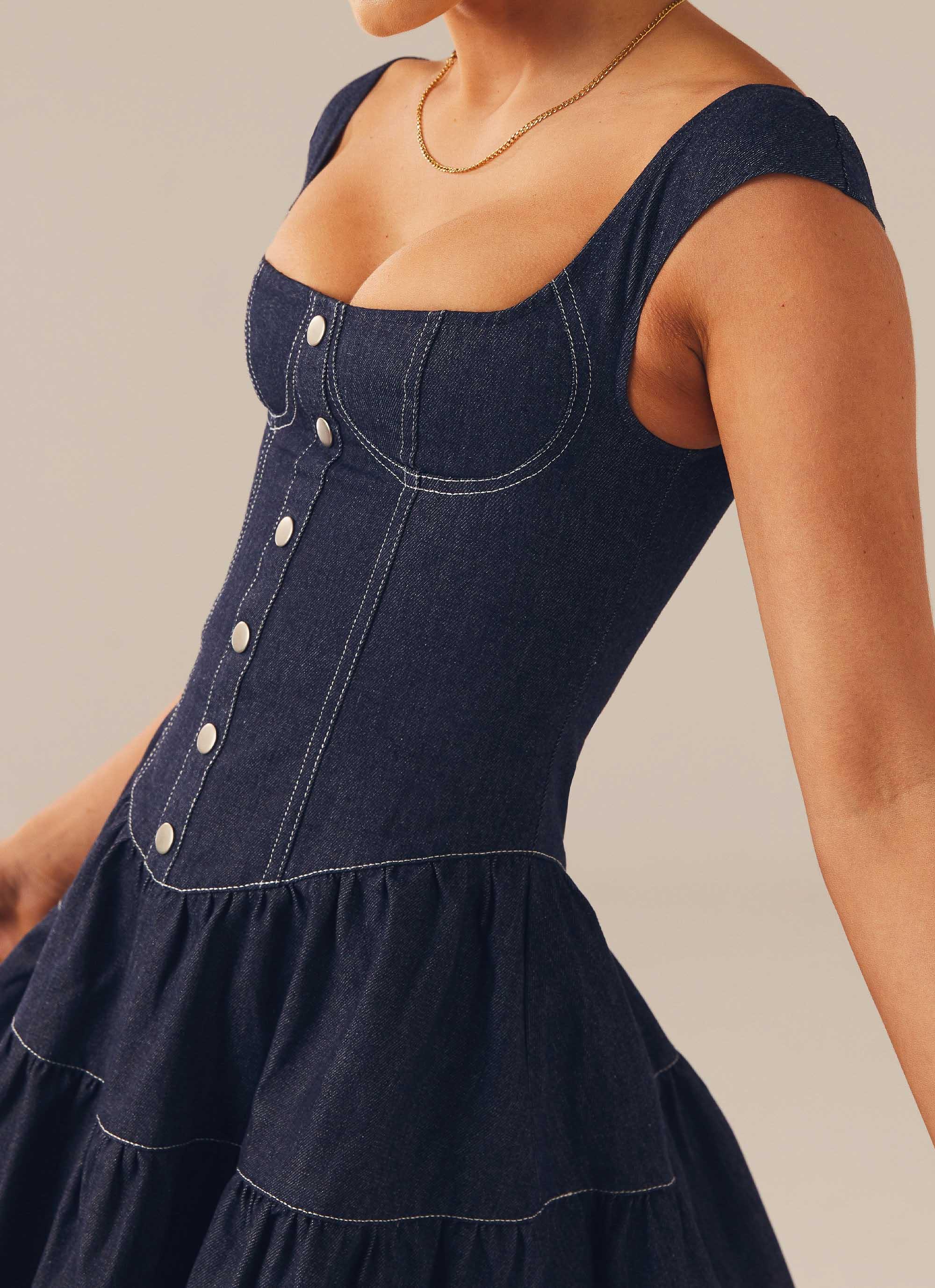 Isabella Denim Bustier Dress - Indigo – Peppermayo