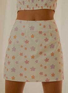 Morning Market Linen Mini Skirt - Pink Wild Poppies - Peppermayo
