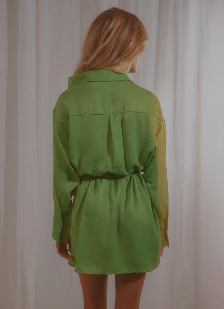 Faye Mini Shirt Dress - Lime Green - Peppermayo
