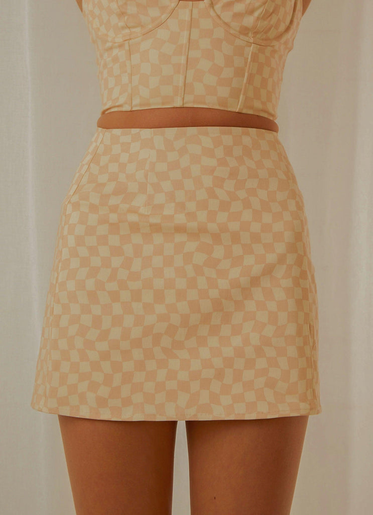 Sunday Girl Mini Skirt - Neutral Check - Peppermayo