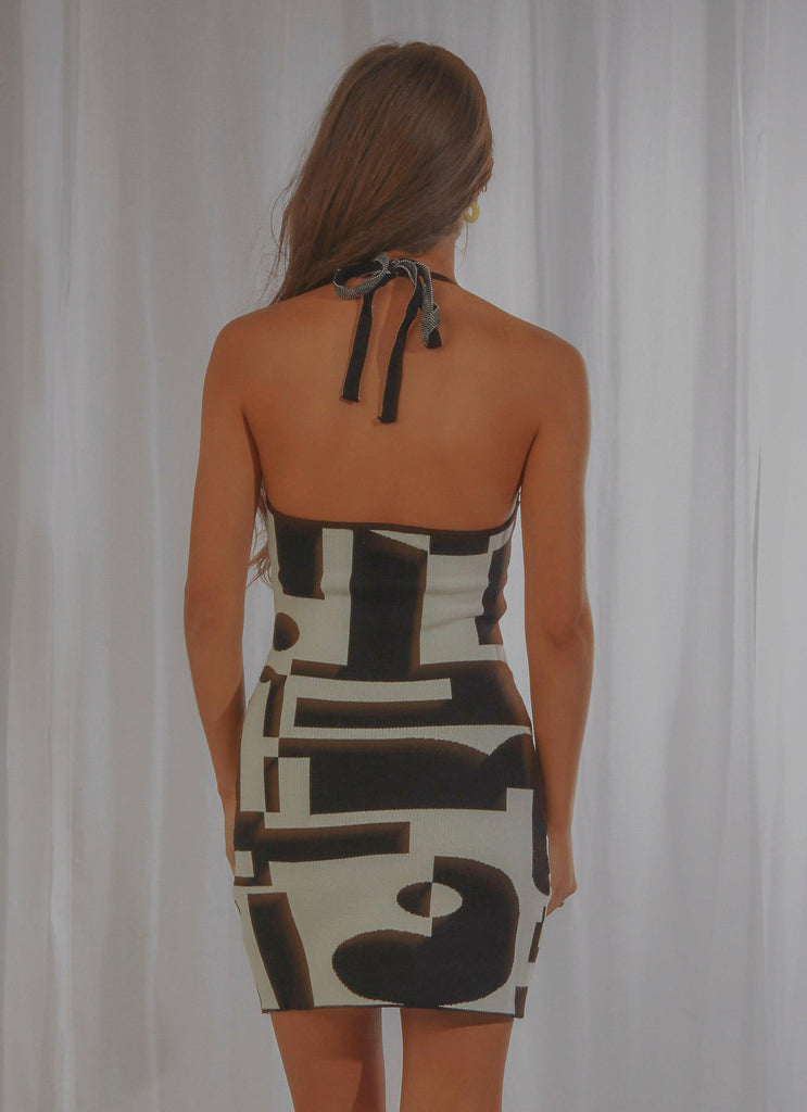 The Groove Knit Halter Dress - Black and White Geo - Peppermayo