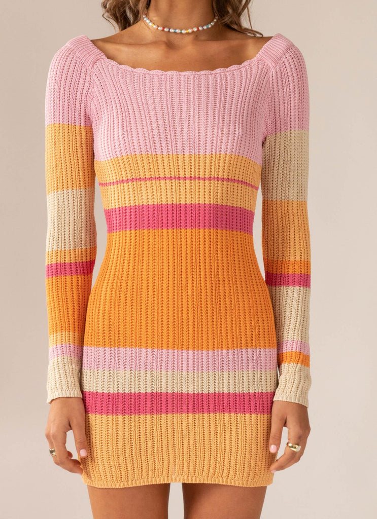 Love Bird Crochet Mini Dress - Sunset Stripe - Peppermayo