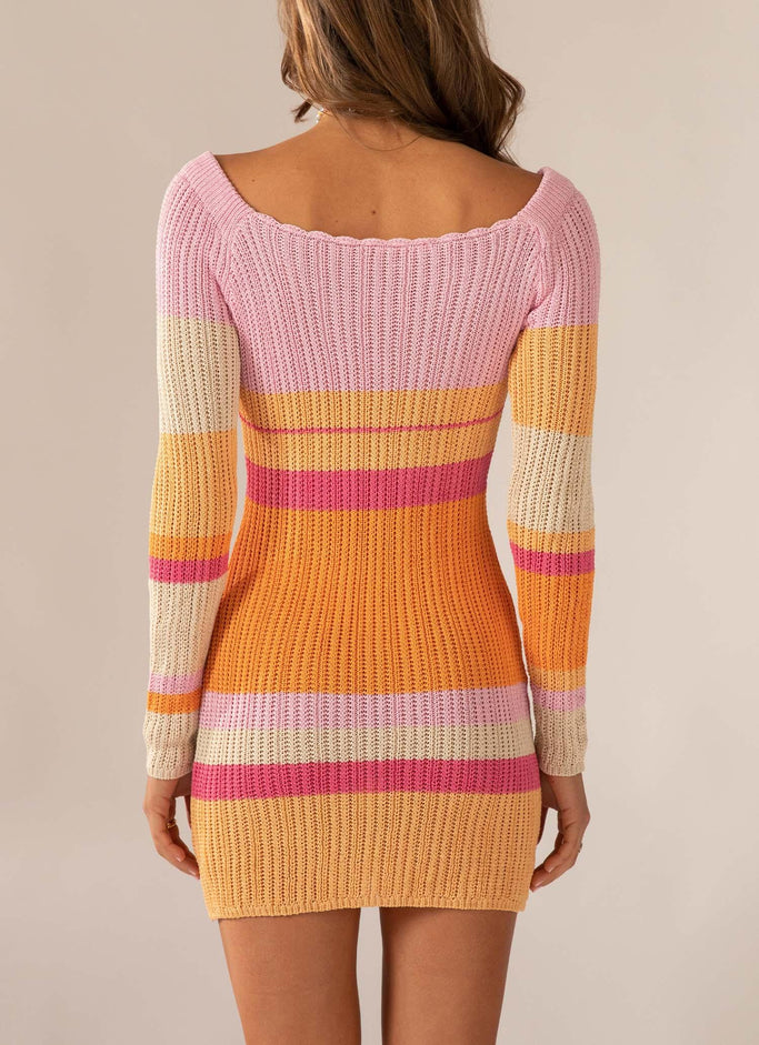 Love Bird Crochet Mini Dress - Sunset Stripe