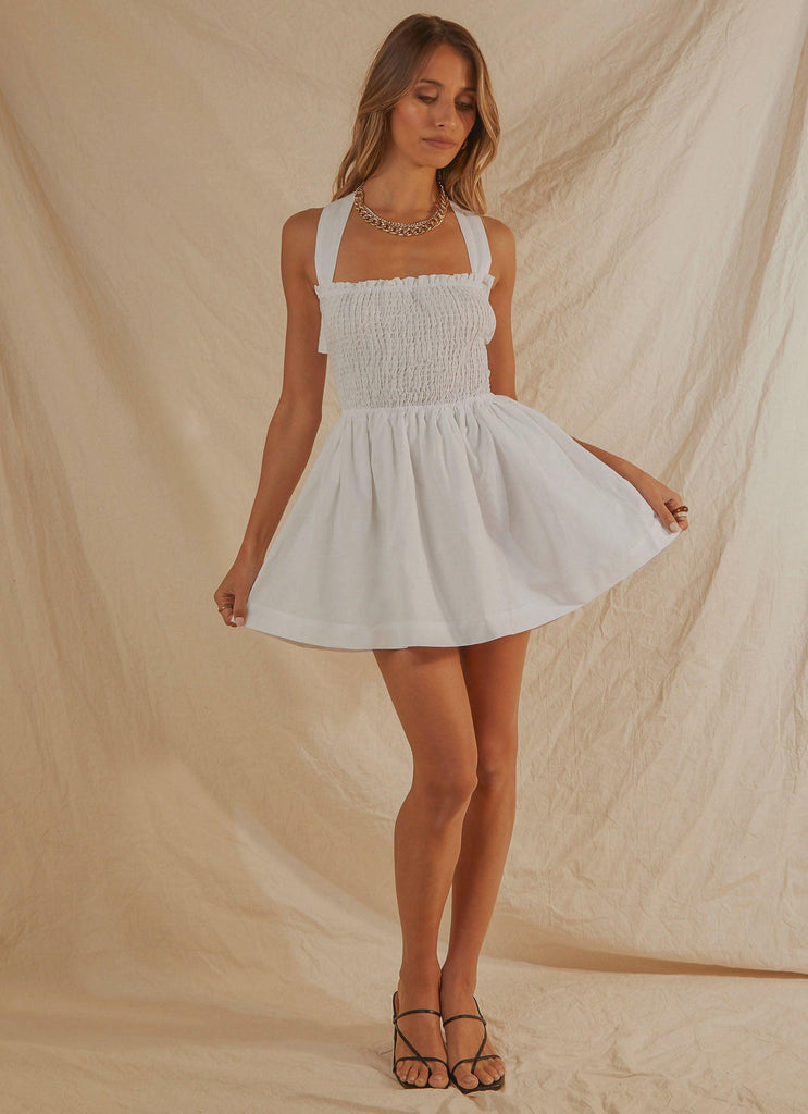 European Towns Linen Mini Dress - White - Peppermayo