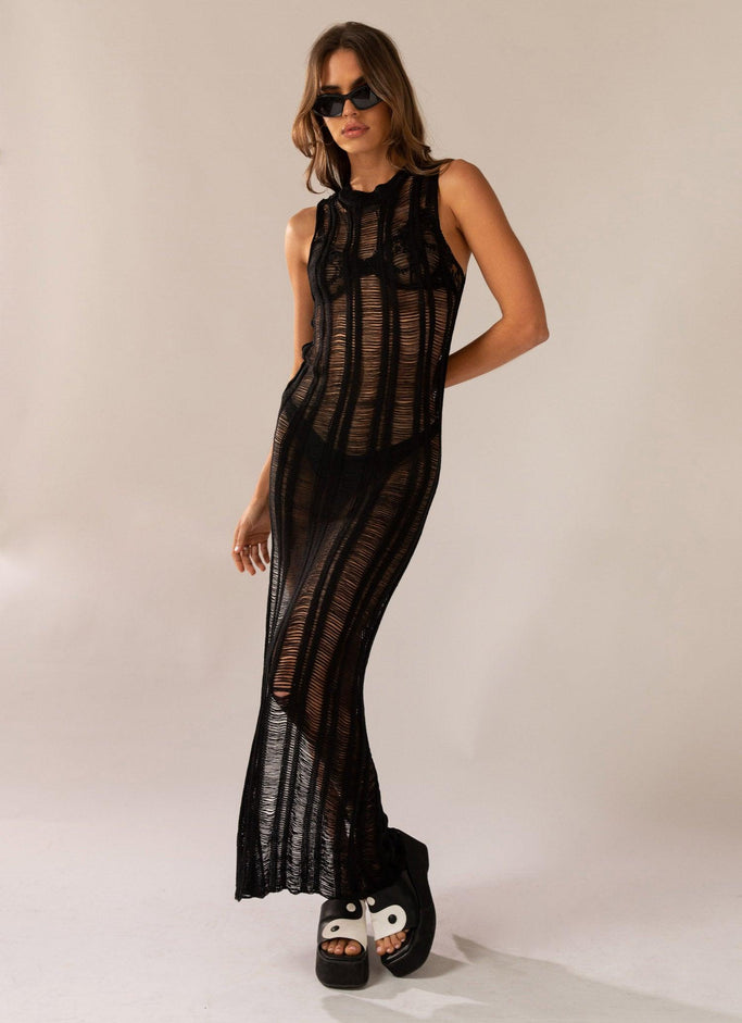 Perri Ladder Knit Maxi Dress - Black
