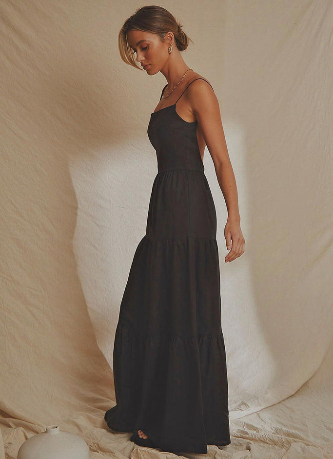 Havana Linen Maxi Dress - Black