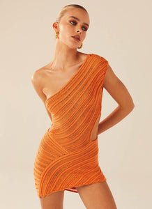 Percilla Ladder Knit Mini Dress - Orange - Peppermayo