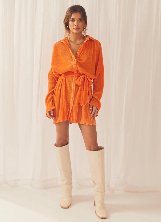 Soho Chic Shirt Plisse Dress - Tangerine