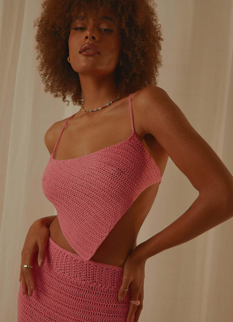 Cancun Crochet Halter Top - Pink - Peppermayo
