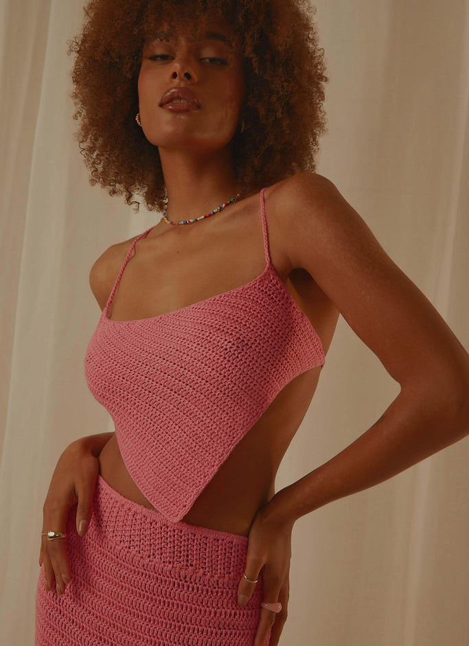 Cancun Crochet Halter Top - Pink