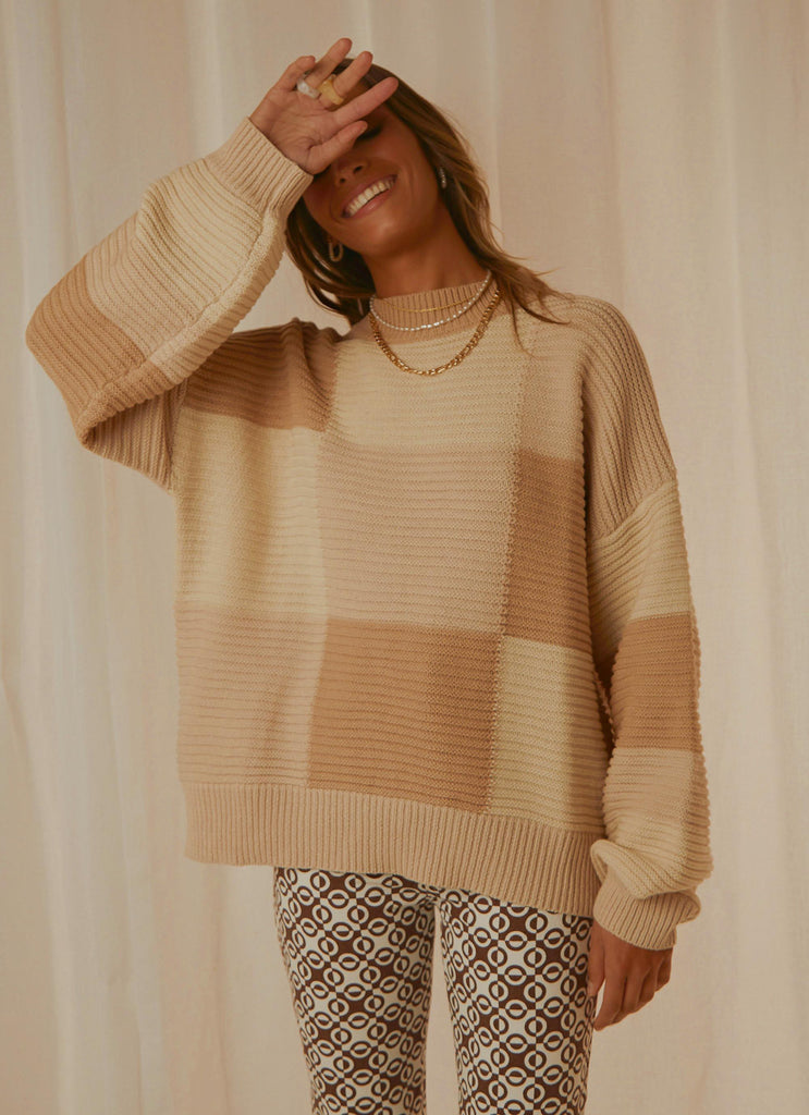 Tulum Nights Knit Jumper - Neutral Patchwork - Peppermayo