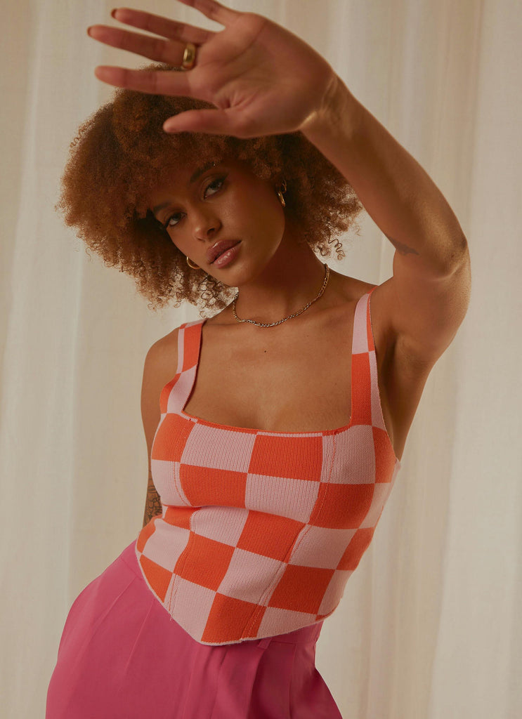 Alfresco Nights Bustier Top - Pink Check - Peppermayo