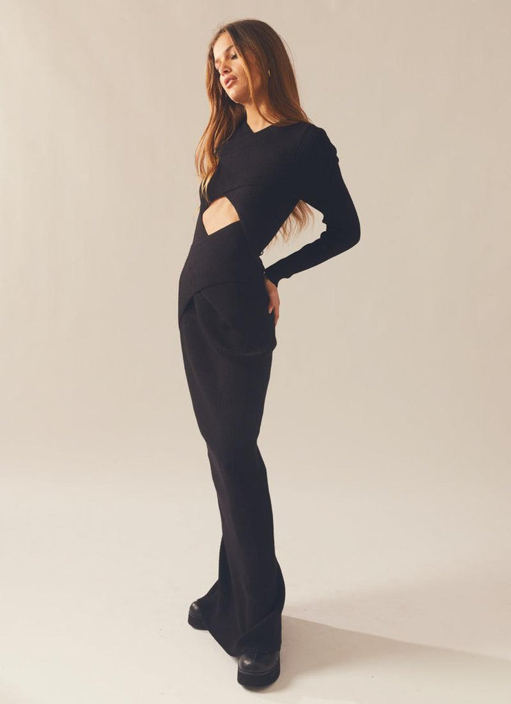 Carmen Knit Midi Dress - Black - Peppermayo